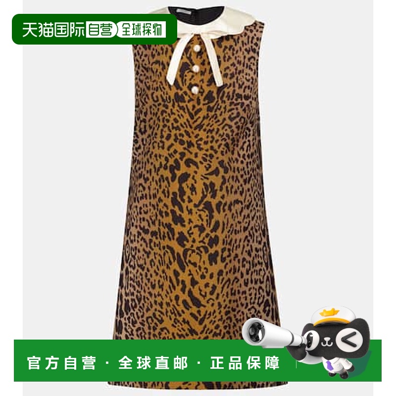 1h可退 香港直邮潮奢 Miu Miu 缪缪 女士 豹纹羊毛马海毛迷你连衣