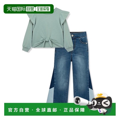 自营 Habitual Knit Top & Patchwork Denim Set - green 美国奥