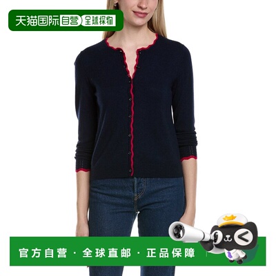 自营sofiacashmere尖头Scalloped羊毛和羊绒混纺开衫-蓝色 美国奥