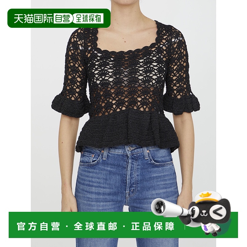 香港直邮GANNI 女士T恤 K1824099 SS2023 黑色 Crochet top