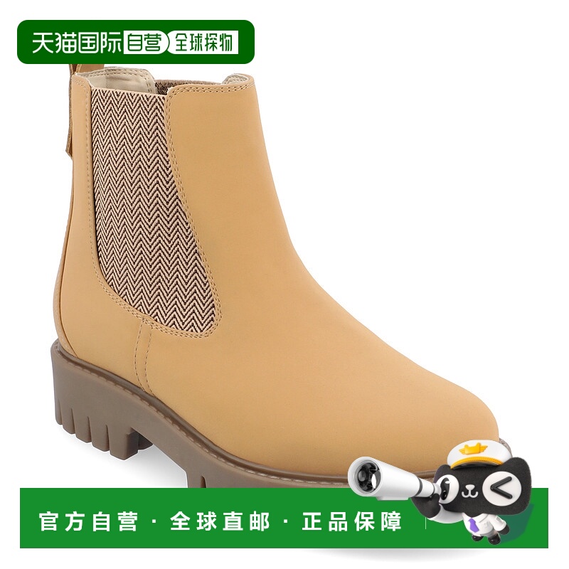 自营 Journee Collection中宽女式Alara Chelsea拉式连靴-自然 美