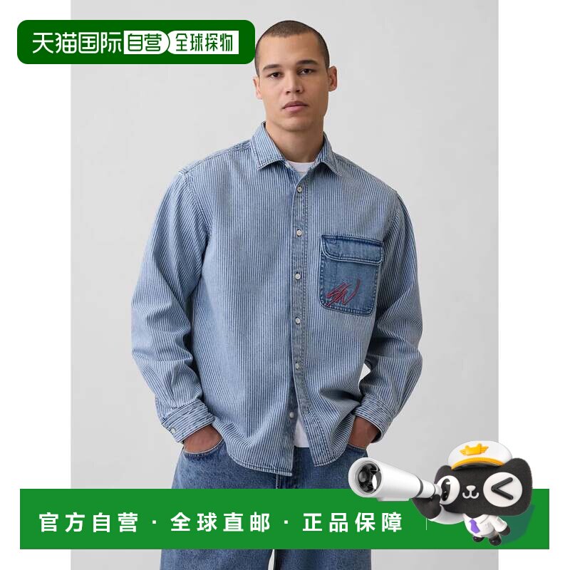 日本直邮GAP Gap 联名 Sean Wotherspoon 放松版型铁路线丹宁衬衫图片