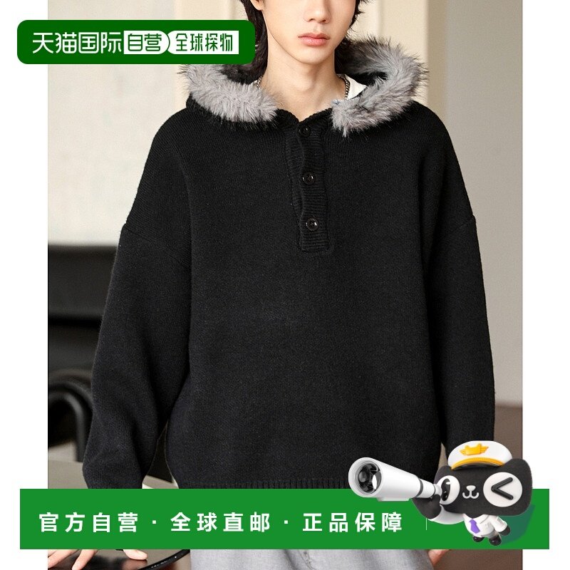 日本直邮neos男女同款宽松假毛领亨利领针织套头衫 K1073