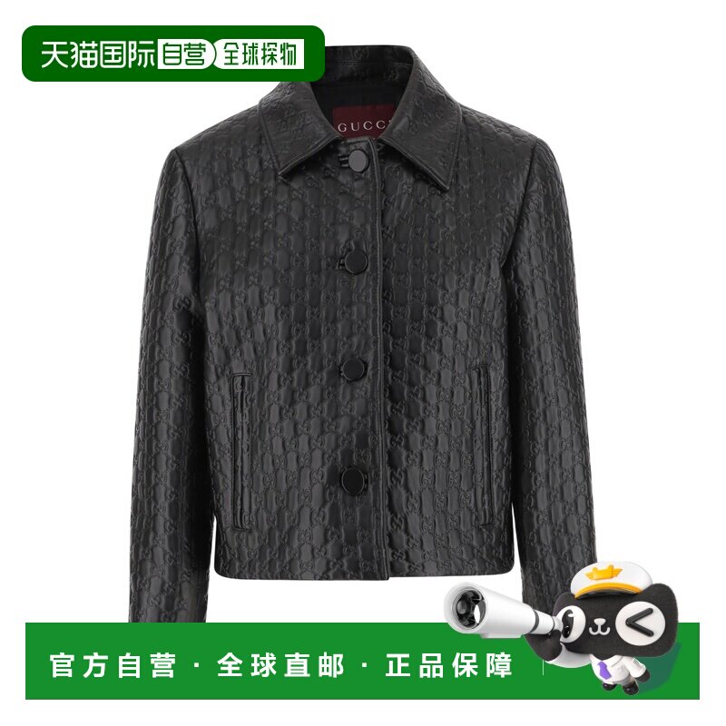 香港直邮GUCCI 女士夹克 834308XNA4F1000 AW2025 黑色 GG图案皮