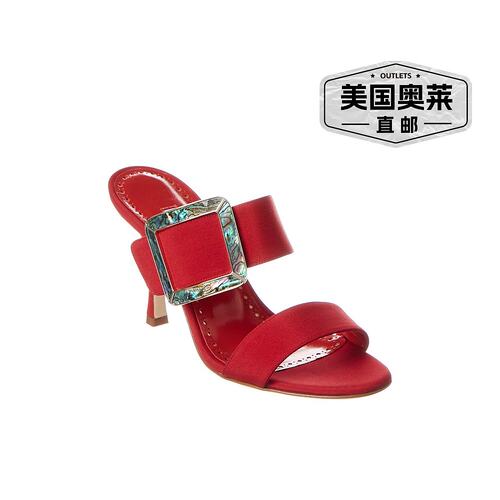 自营Manolo Blahnik Gable 90 真丝凉鞋 - 红色 美国奥莱直发高跟