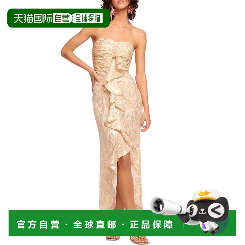 自营ramy brookRuffled Metallic Silk Strapless Dress In Gold