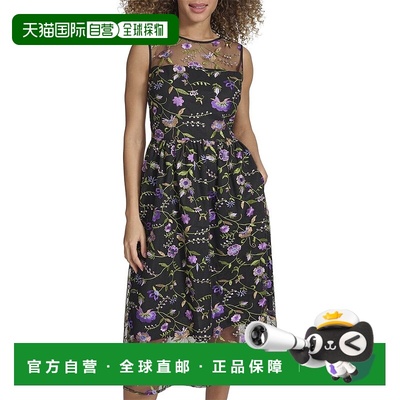 自营 Kensie 刺绣网眼中长连衣裙 - 黑色多色 美国奥莱直发