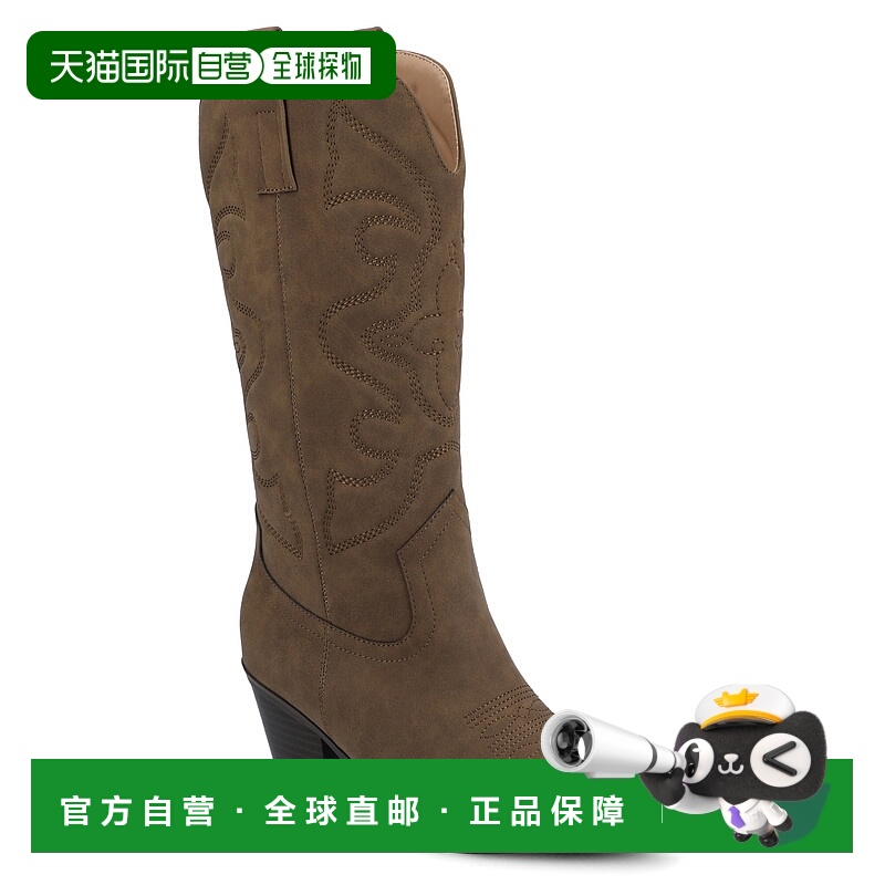 自营 journee collectionJournee女式Chantry宽小腿靴-棕色pu 美