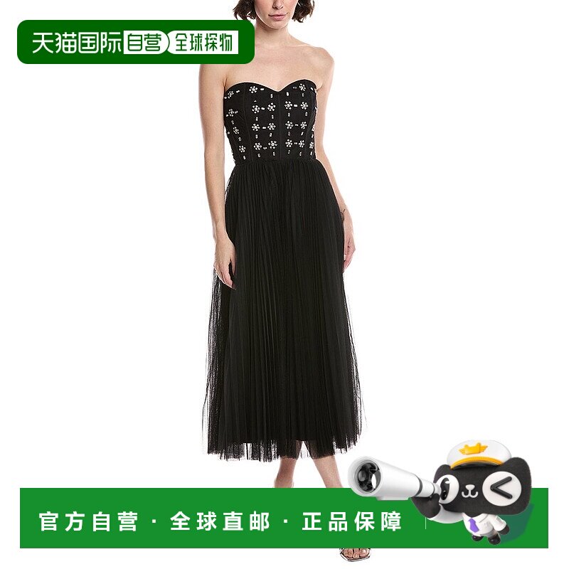 自营 Theia Alessia Midi连衣裙-黑色 美国奥莱直发服饰
