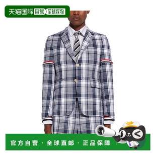 香港直邮Thom Browne 汤姆 布朗 男士 海军蓝格纹臂章西装外套 MJ