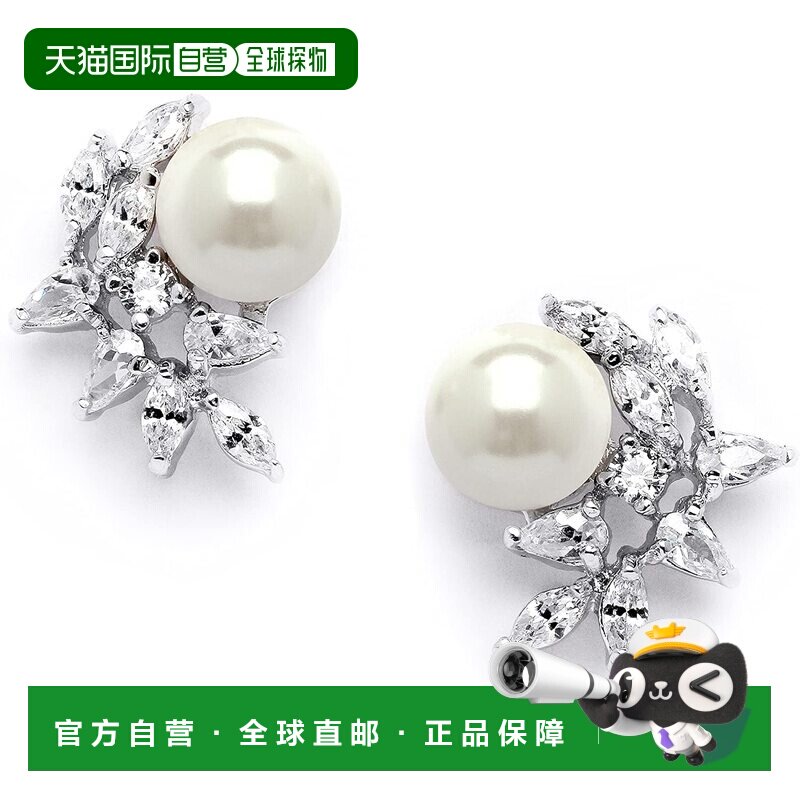 自营liv oliver18k 多形状方晶锆石和珍珠花式耳环 - 银 美国奥莱