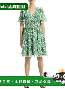自营 Max Studio褶皱钟形袖连衣裙-绿色 美国奥莱直发