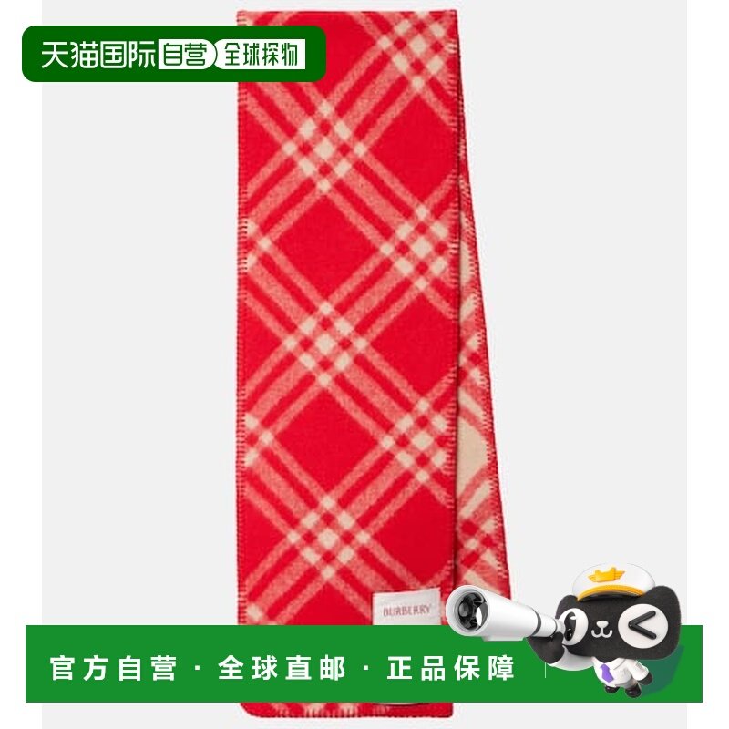 香港直邮Burberry 巴宝莉 女士 格纹羊毛围巾 red红色 舒适时尚