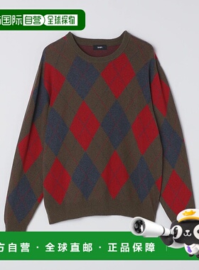 1h可退 日本直邮SHIPS 男士12针argyle纹圆领毛衣 秋冬宽松复古针