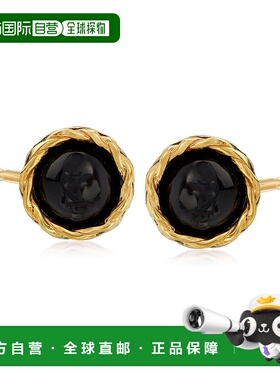自营 Ross-Simons 925 纯银和 14 克拉黄金黑色缟玛瑙耳钉 - 黑色