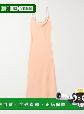 1h可退 香港直邮Rabanne 女士 链条装饰绉纱中长连衣裙 26PCRO071