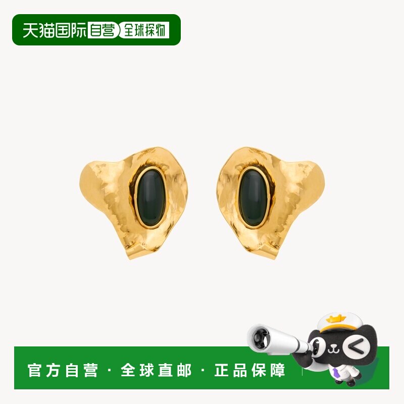自营欧洲直邮YSL圣罗兰 女士深绿色/金色黄铜花瓣造型耳环配饰