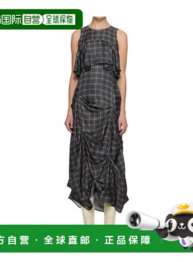 1h可退 香港直邮Ganni 格纹荷叶边中长连衣裙 W1014