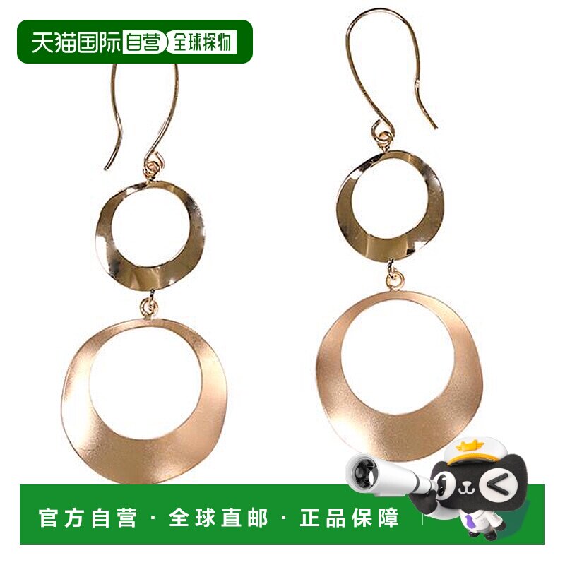 日本直邮耳环 18k 黄金 波浪圈 钩形耳环 双耳适用 女士 垂坠 摆