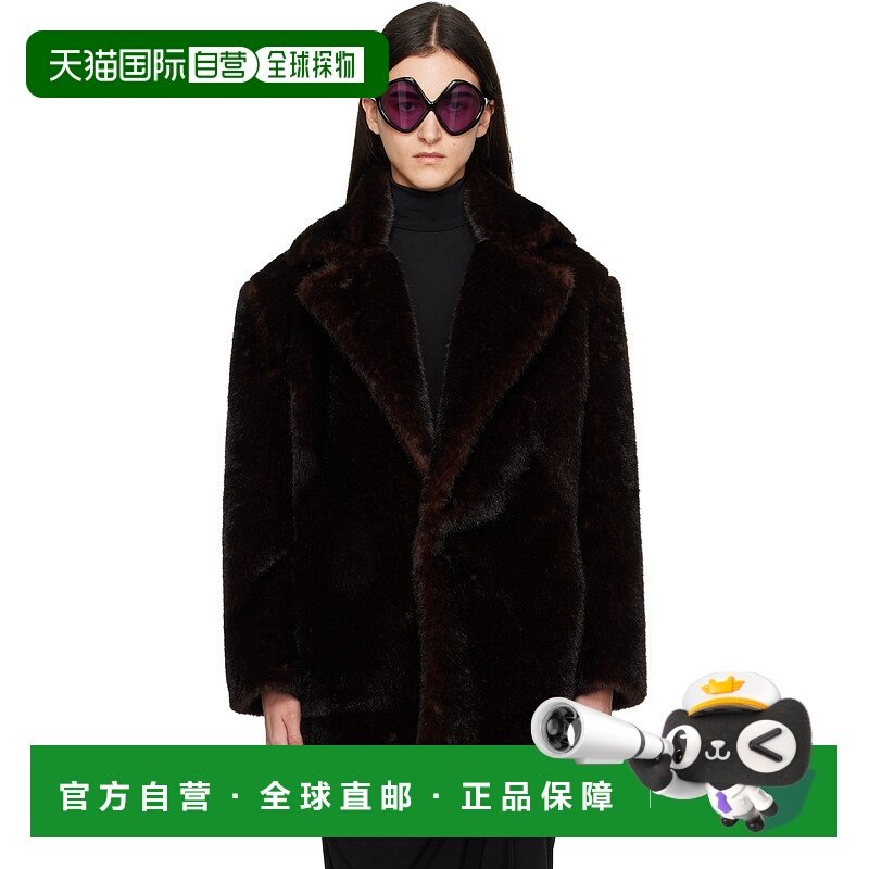 香港直邮Coperni 女士 棕色平驳领人造毛皮大衣 COPM31F9015