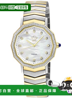 自营 GV2 Spello II女式IP金表壳，白色MOP表盘，双色SS/IPYG手镯