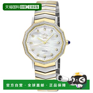 自营 GV2 Spello II女式IP金表壳，白色MOP表盘，双色SS/IPYG手镯