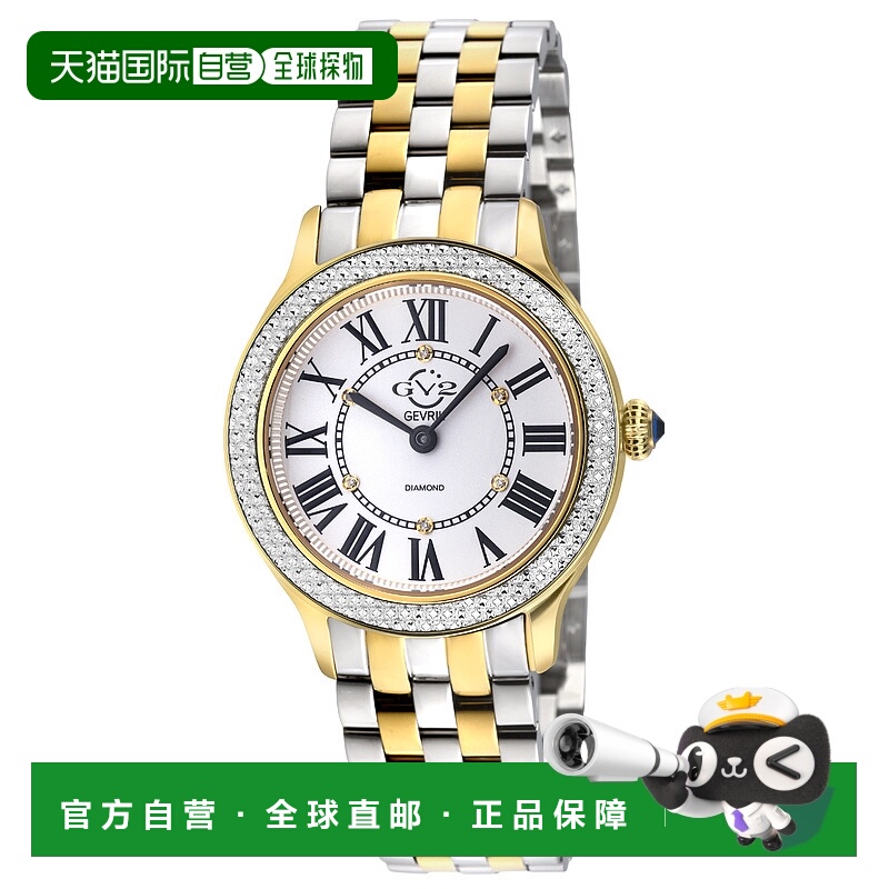 自营GV2 Milan女式316L圆形IPYG不锈钢，银色表盘，双色SS/IPYG手
