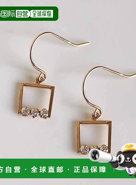 1h可退 日本直邮cui-cui 女装 K10YG钻石方形钩针耳钉 3石闪耀设