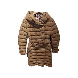 Burberry 女士灰褐色尼龙双排扣带腰带连帽羽绒服 博柏利