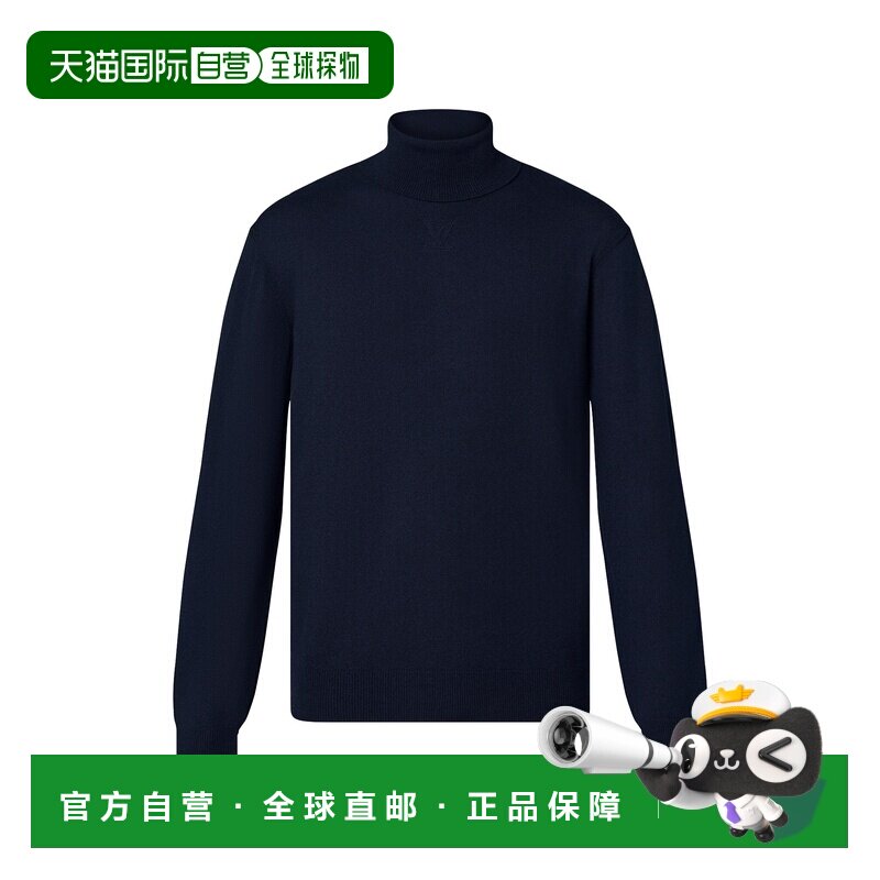 自营1h可退 欧洲直邮LV路易威登 LVSE男士蓝色棉压纹高领毛衣羊绒