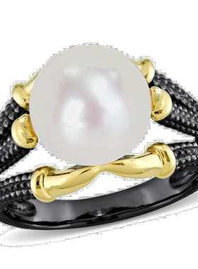 自营 Mimi & Max 10.5-11 毫米白色淡水养殖珍珠配黄色和黑色镀铑