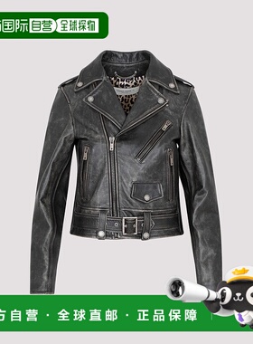 1h可退 香港直邮潮奢 GOLDEN GOOSE 女士 黑色 Biker 皮革夹克 GW