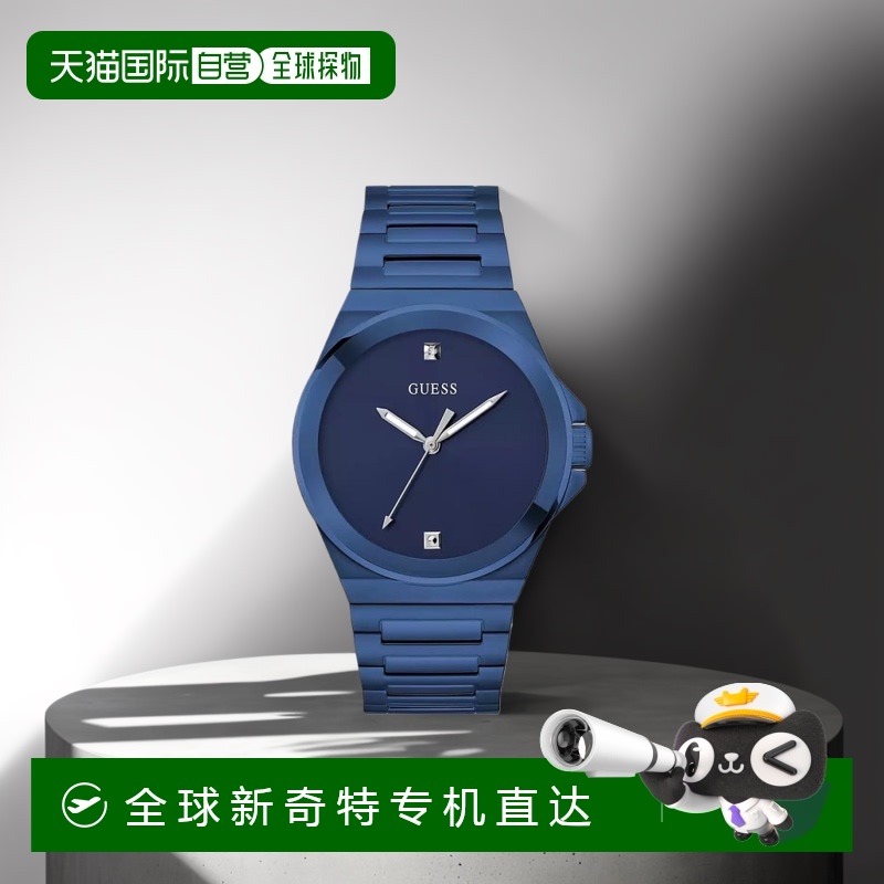 【美国直邮】GUESS 男士蓝色不锈钢模拟手表 44mm 12点钟位置镶嵌
