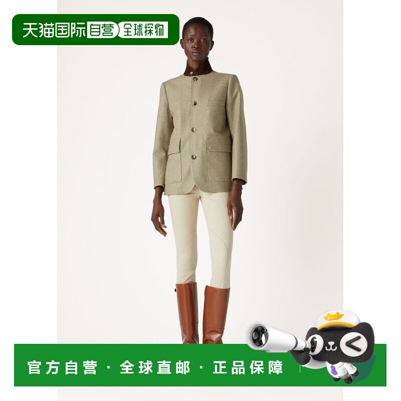 自营欧洲直邮Loro Piana 女士灰绿色初剪羊毛羊绒夹克外套女装