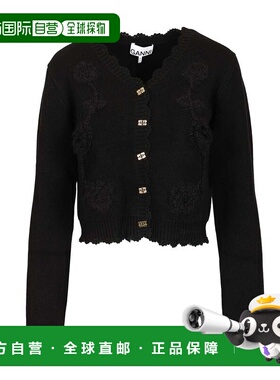 1h可退 香港直邮GANNI 甘尼 女士 棉质羊绒钩花嵌花针织开衫 A107