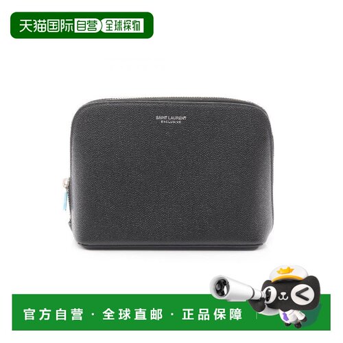 日本直邮中古YSL圣罗兰女包A级95新Pouch女用小袋牛皮化妆包黑色
