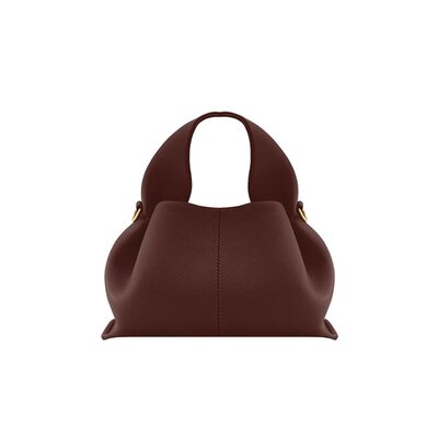 欧洲直邮Polene女款酒红色粒面手拿包小牛皮金色五金可调节可拆卸