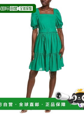 自营 BGL亚麻混纺迷你连衣裙-绿色 美国奥莱直发服饰