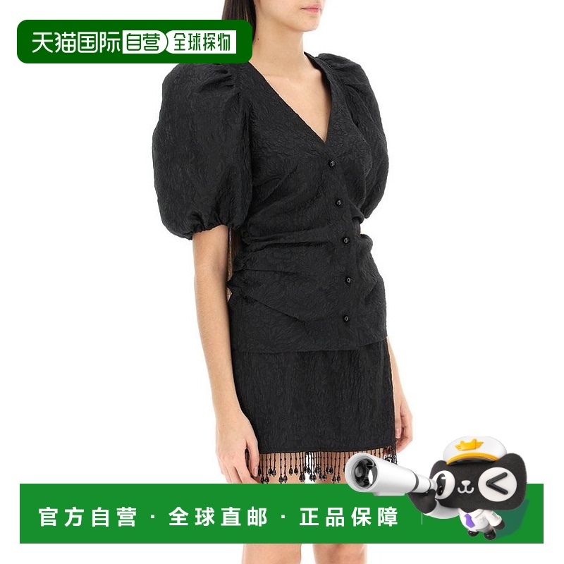 香港直邮GANNI 女士衬衫 F7450099 SS2023 黑色 JACQUARD BLOUSE