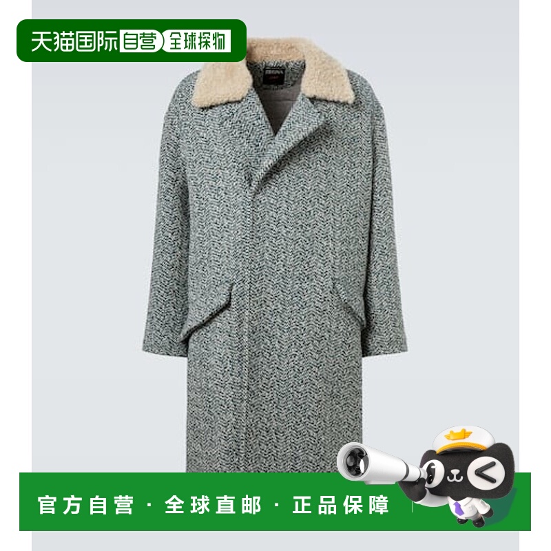 1h可退 香港直邮潮奢 zegna 杰尼亚 男士 人字纹羊毛羊绒大衣