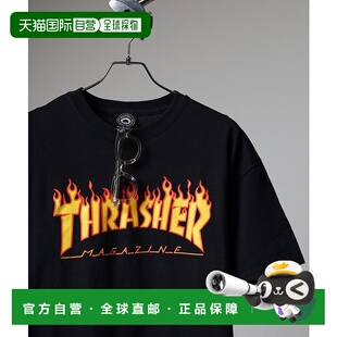 1h可退 日本直邮THRASHER 男女同款 纯棉宽松短袖T恤 裁缝火焰印