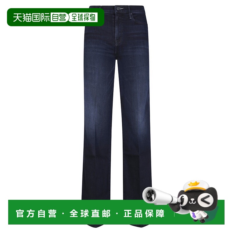 自营mother高腰直筒牛仔裤，独特缝线细节-蓝色 美国奥莱直发