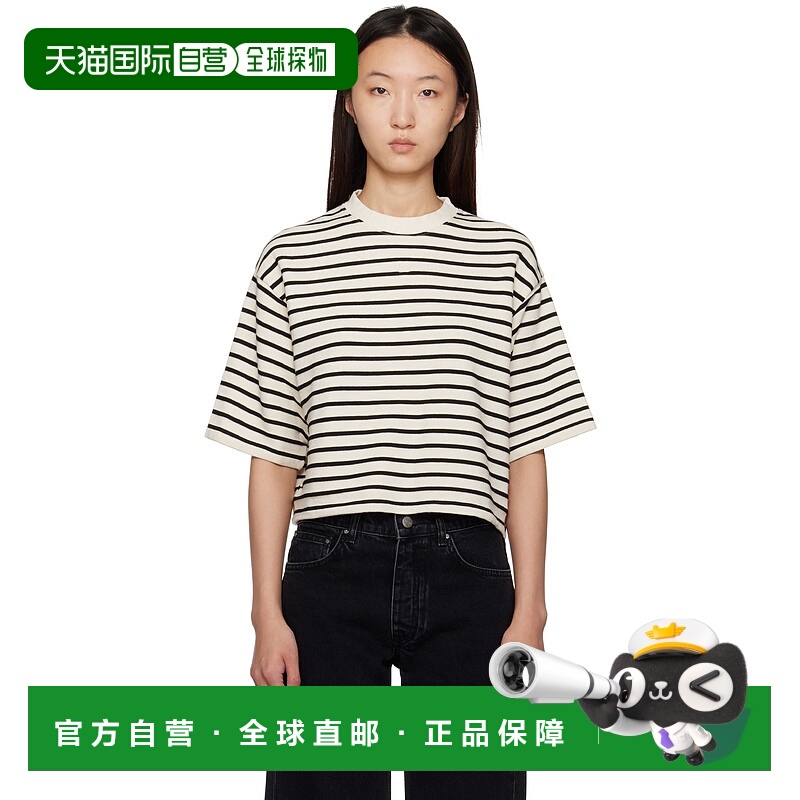 香港直邮ANINE BING 女士 灰白色 & 黑色 Myers Cropped T 恤 A08