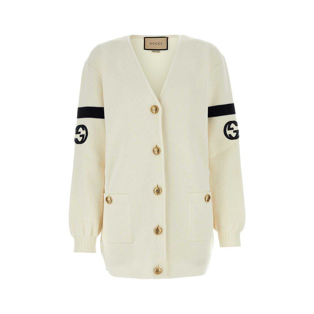 GUCCI 女士针织毛衣 773122XKDWO9209 CO 白色 纽扣羊毛开衫