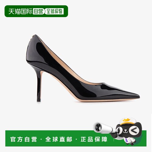 香港直邮Jimmy Choo周仰杰Love85黑色漆皮尖头JC徽章细高跟鞋婚鞋