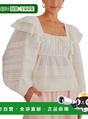 自营FARM Rio Off-White Squared Neckline Long Sleeves Blouse