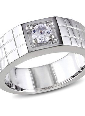 美国直邮Julianna B男士戒指1/3 CT TGW 925纯银白色蓝宝石时尚