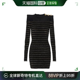 女士 香港直邮潮奢 巴尔曼 条纹金银丝平纹针织连衣裙 Balmain