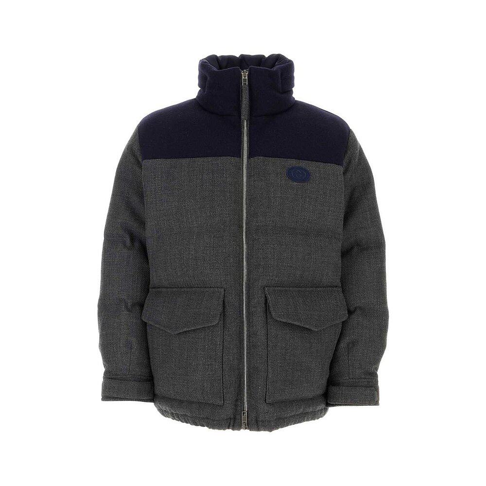 GUCCI 男士外套 770791Z8BNU1126 CO 黑色 双向拉链羊毛羽绒服