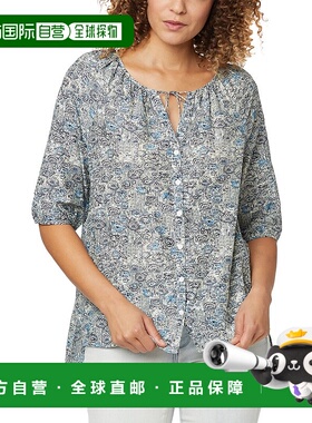 自营 NYDJ Button Down Silk-Blend Peasant Blouse multi 美国奥